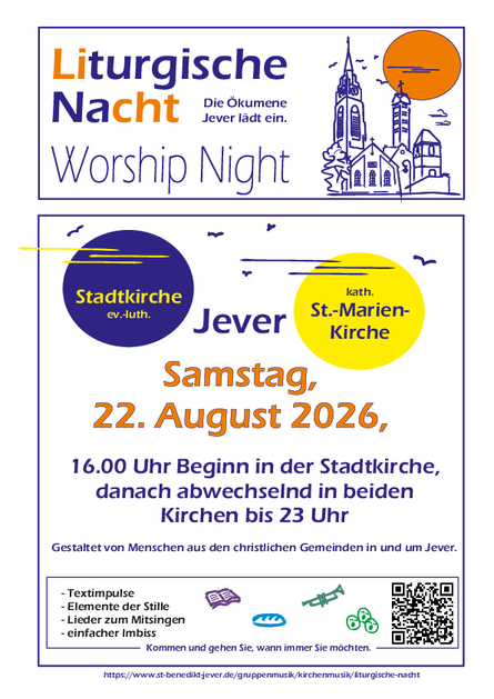 Liturgische Nacht 22. August mit der Ökumene Jever von 16-23 Uhr