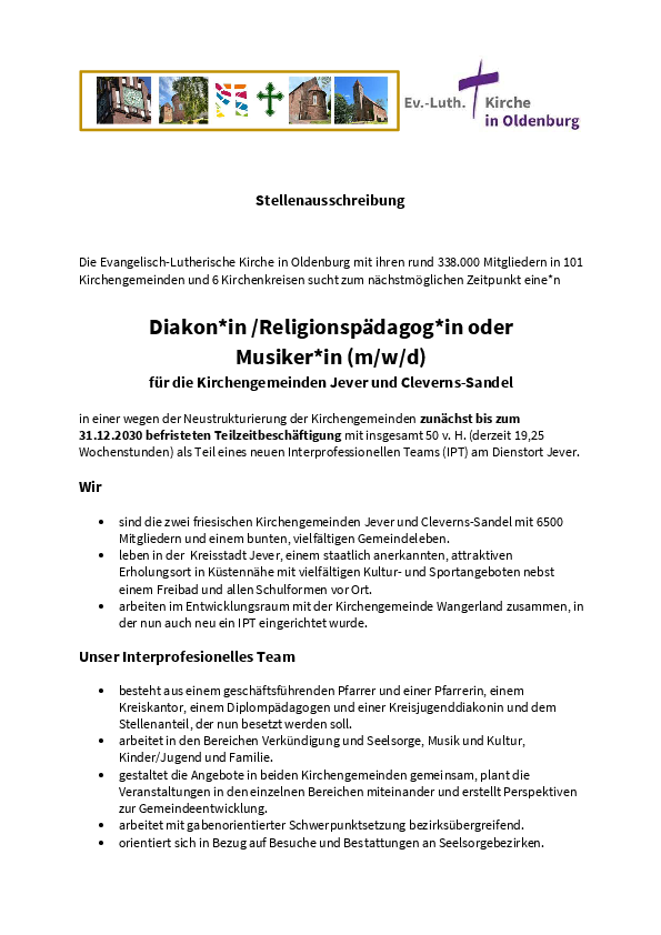 Stellenausschreibung zum interprofessionellen Team Jever - Cleverns-Sandel