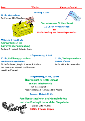 Gottesdienste Juni 2025 Jever-Wiefels-Cleverns